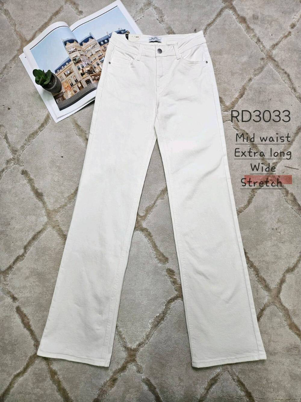 Wholesaler Redial - Extra long white jeans Straight Fit Size Mid High