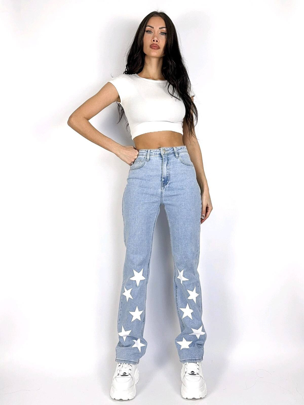 Wholesaler Redial - Jean Straight Fit with white star pattern