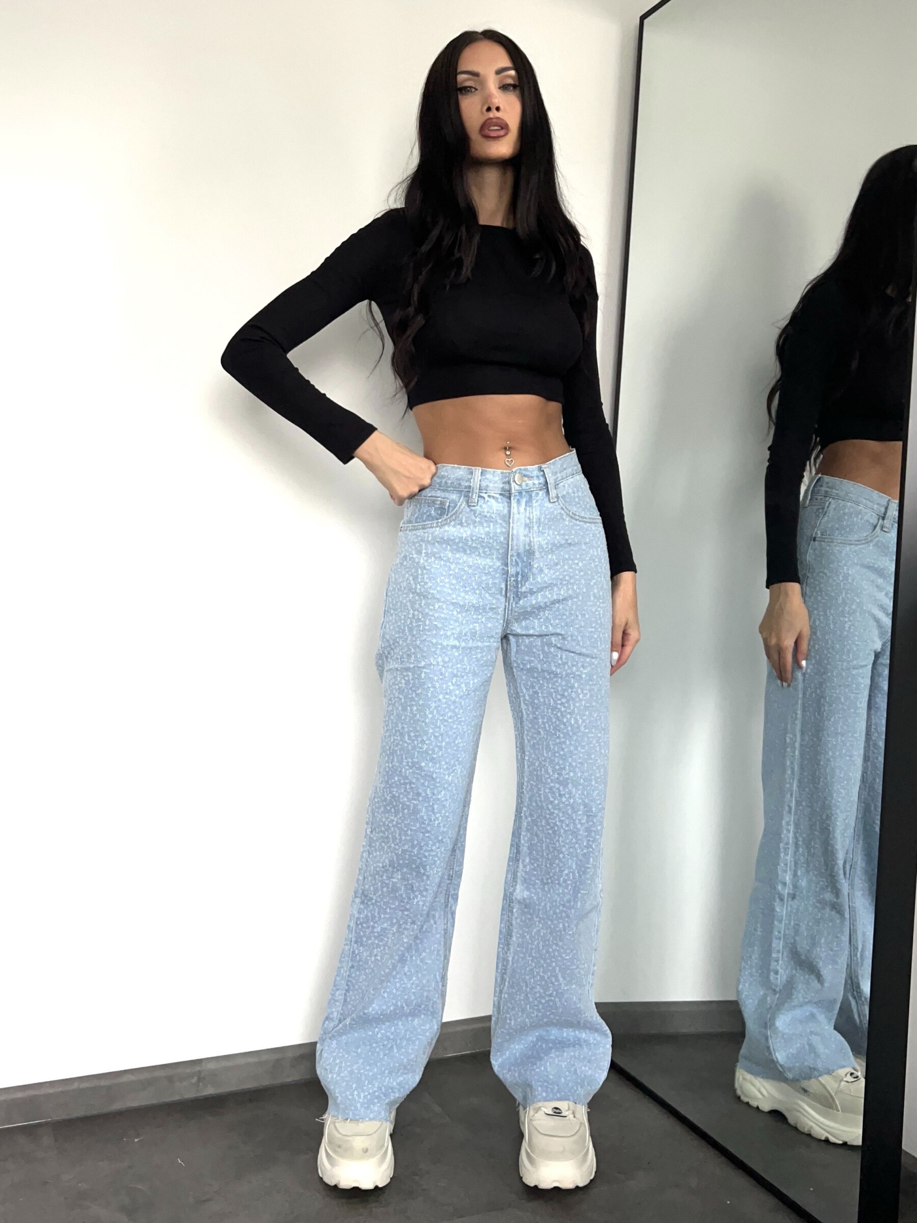 Wholesaler Redial - Jean Wide Leg in cotton denim bouloche effect