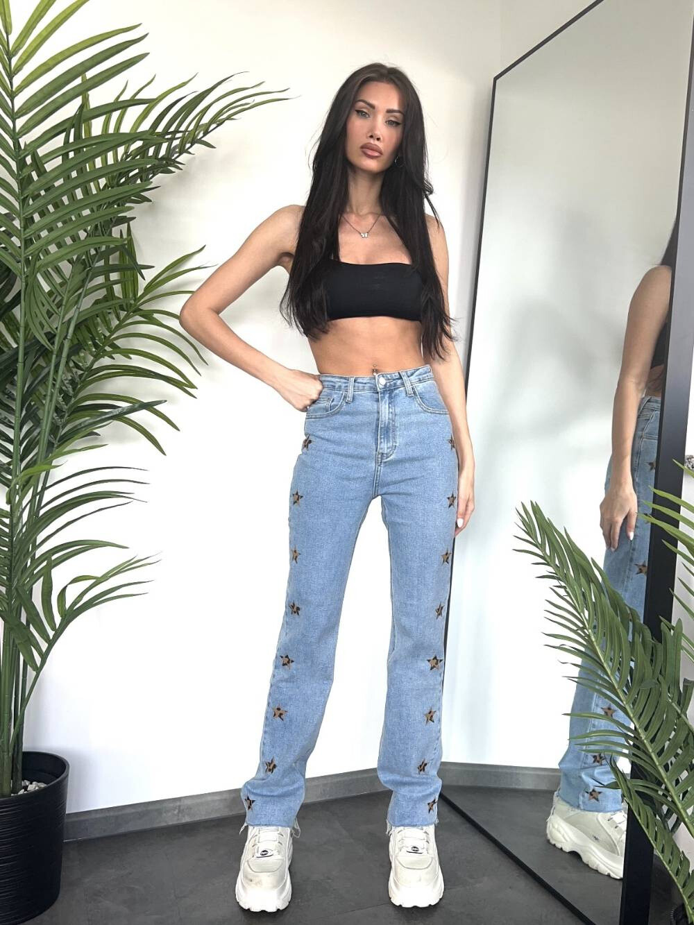 Wholesaler Redial - Jean Straight made with leopard printed stars on the sides