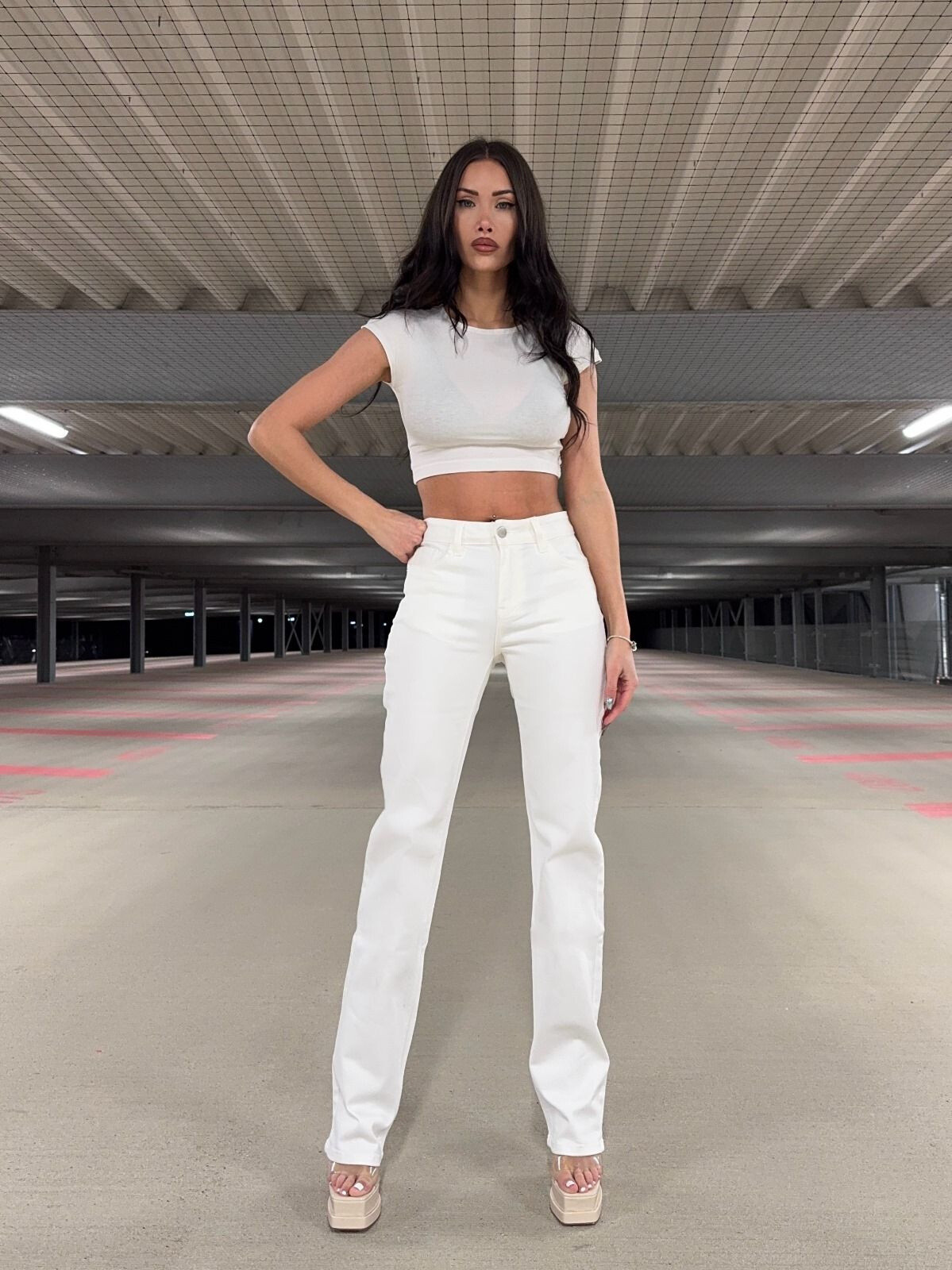 Wholesaler Redial - Extra long white jeans Straight Fit Size Mid High