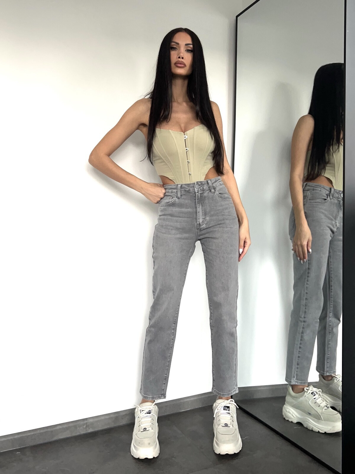 Wholesaler Redial - Gray Jean Mom Fit (Long)