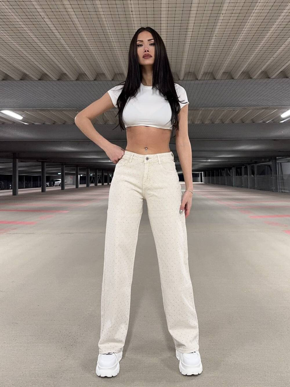 Wholesaler Redial - Jean Wide Leg with rhinestones