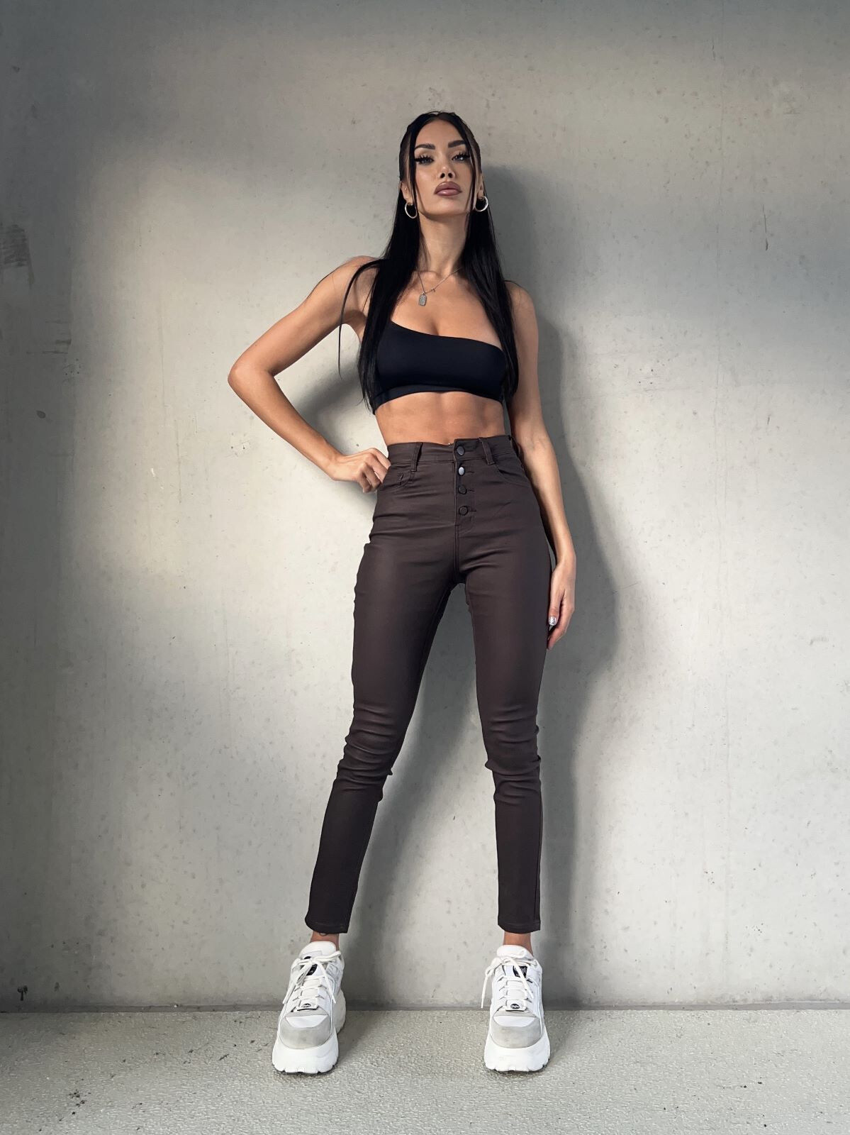 Grossiste Redial - Pantalon choco effet ciré skinny