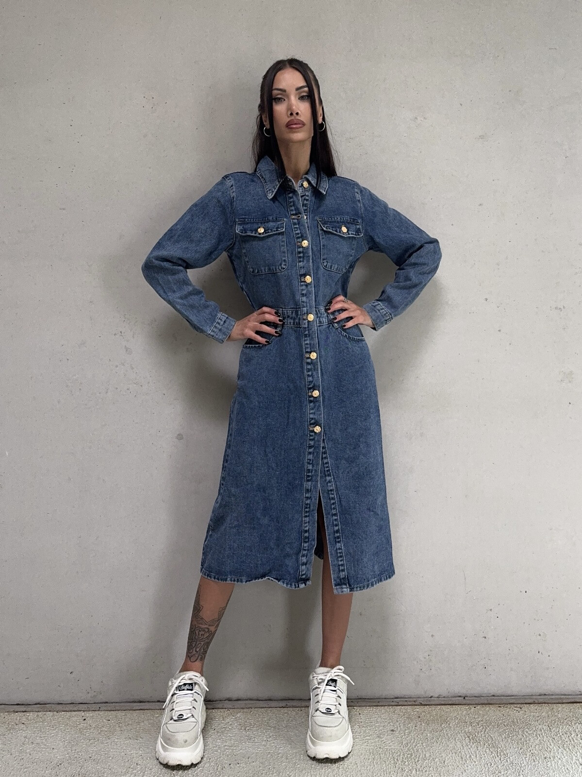 Grossista Redial - Abito chemisier midi in denim