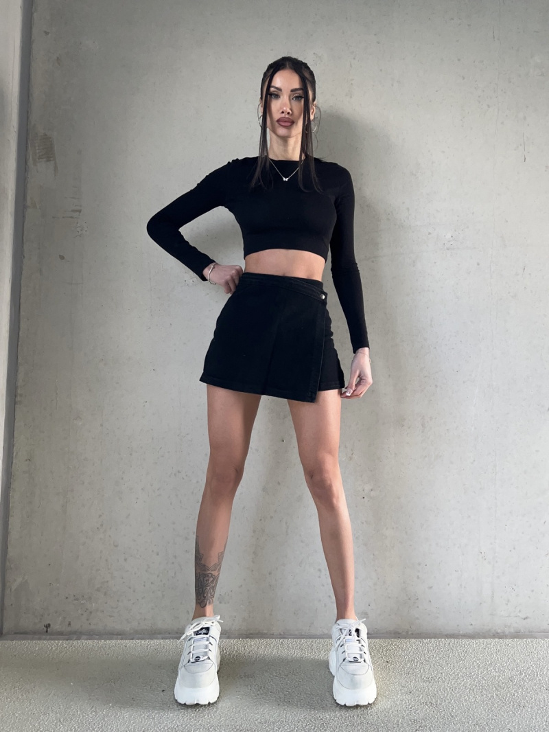 Wholesaler Redial - BLACK DENIM SKORTS SIMPLE WRAP