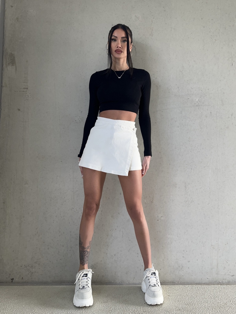 Wholesaler Redial - WHITE DENIM SKORTS SIMPLE WRAP