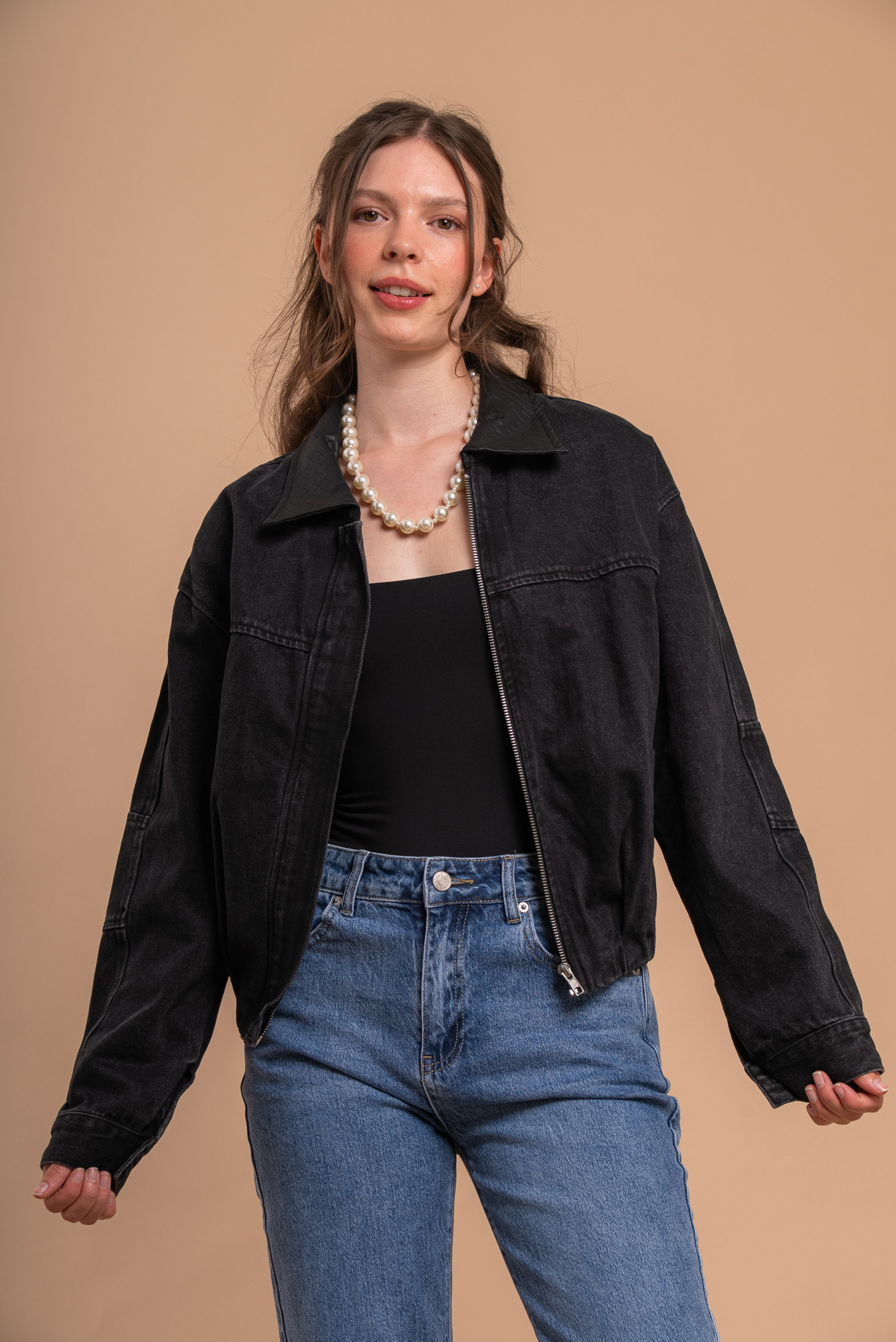 Grossiste REDIAL - Veste en jean noir bi-matière