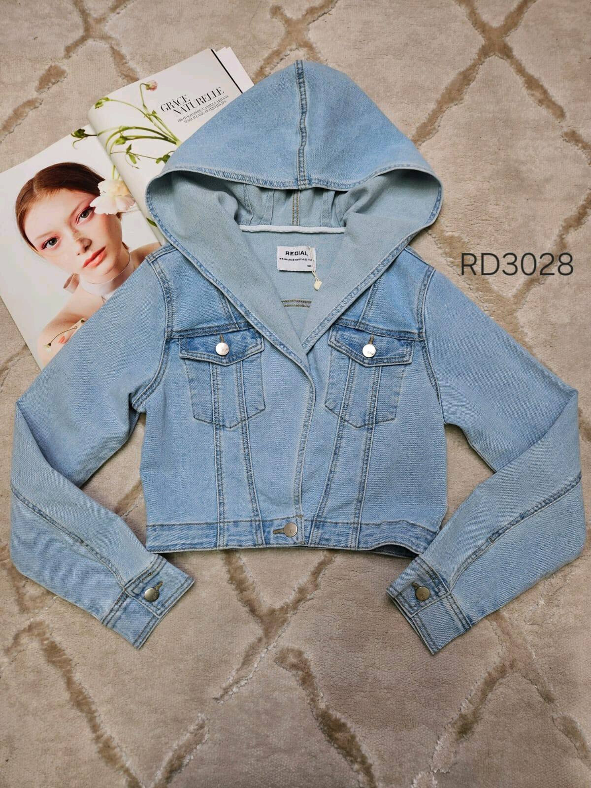 Grossista Redial - Giacca corta in denim blu con cappuccio