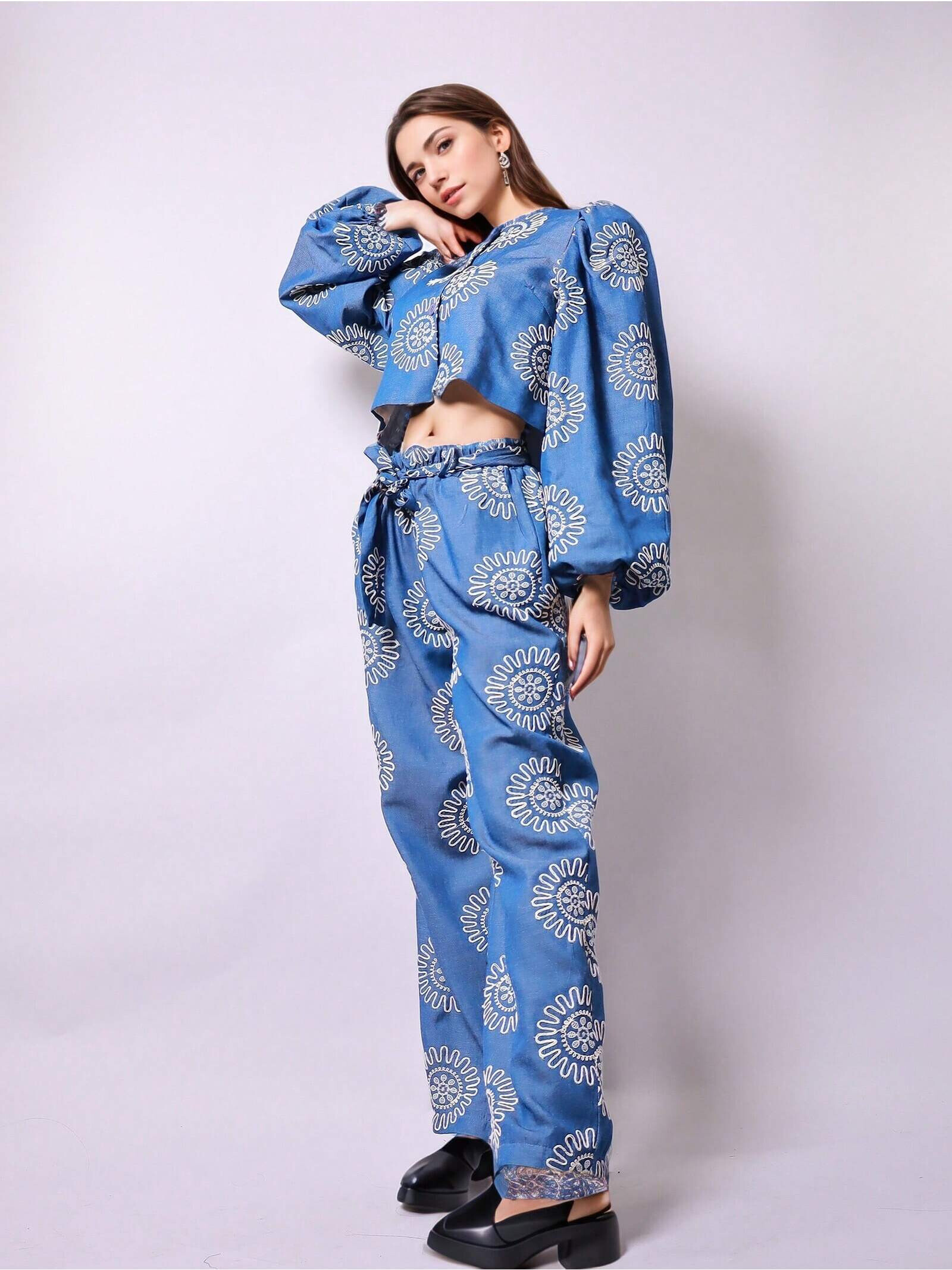 Grossista Remix - Completo 2 Pezzi  blu stile casual con ricamo