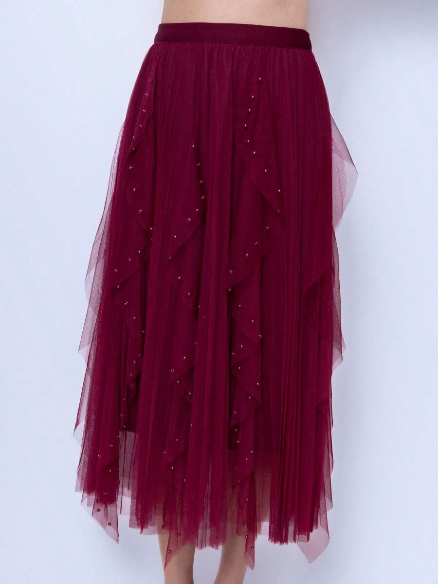Wholesaler Remix - Elegant casual tulle skirt with ruffles and pearls with elastic waist