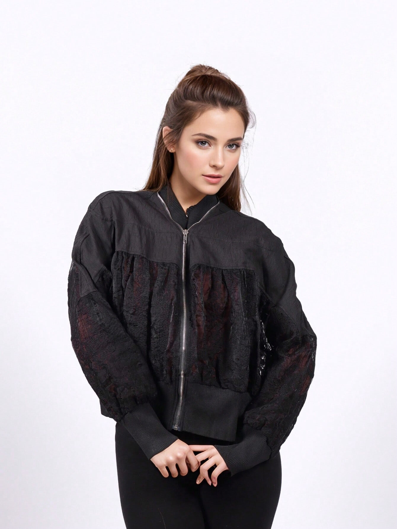 Großhändler Remix - Elegante Jacke mit transparenter Stickerei