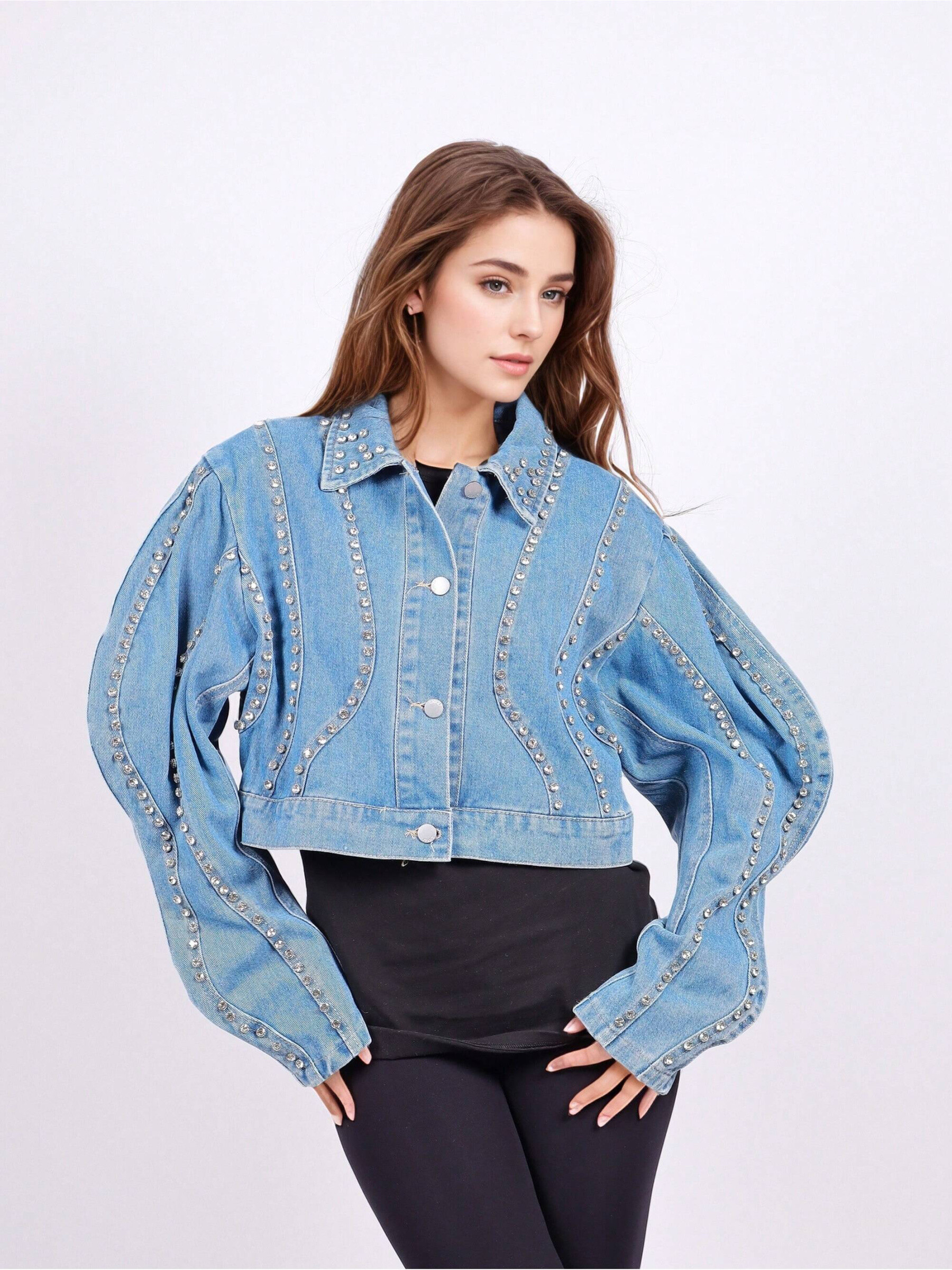 Wholesaler Remix - Casual denim jacket with rhinestone and bead details