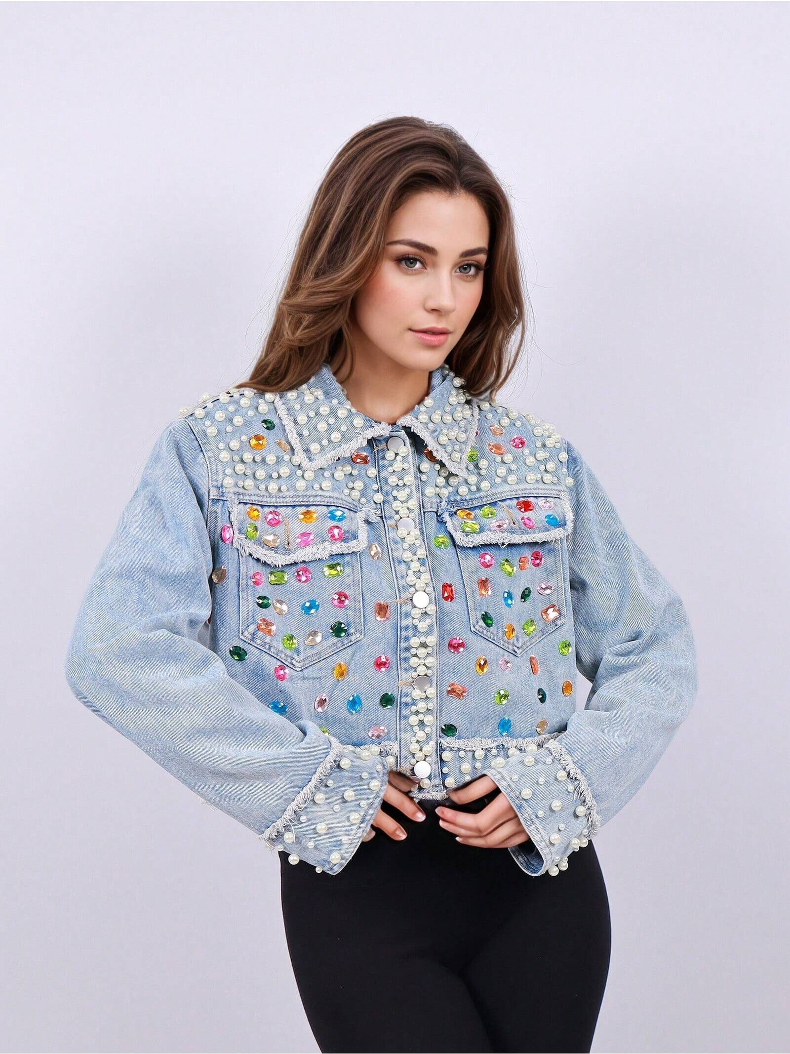 Grossiste Remix - Veste en jean décontractée avec des détails en strass et perles