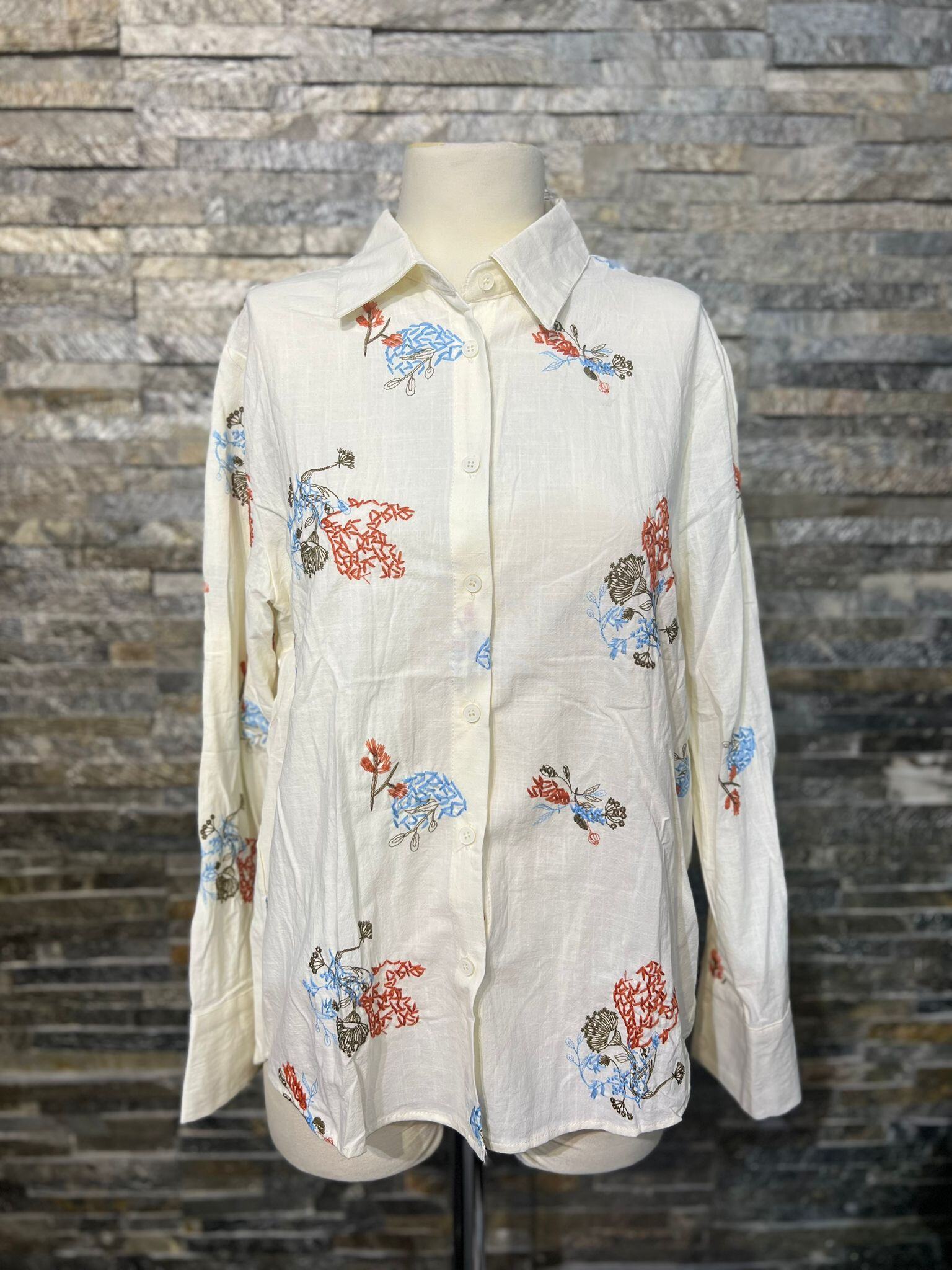 Großhändler Revd'elle - Weißes Hemd bestickt mit Blumenmustern - Eleganz & Charakter