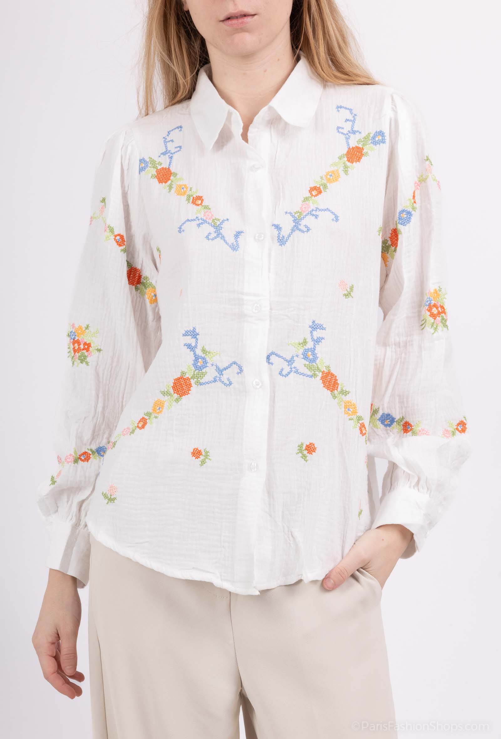 Wholesaler Revd'elle - Revd'elle - Shirt with Fleuri Brooderi