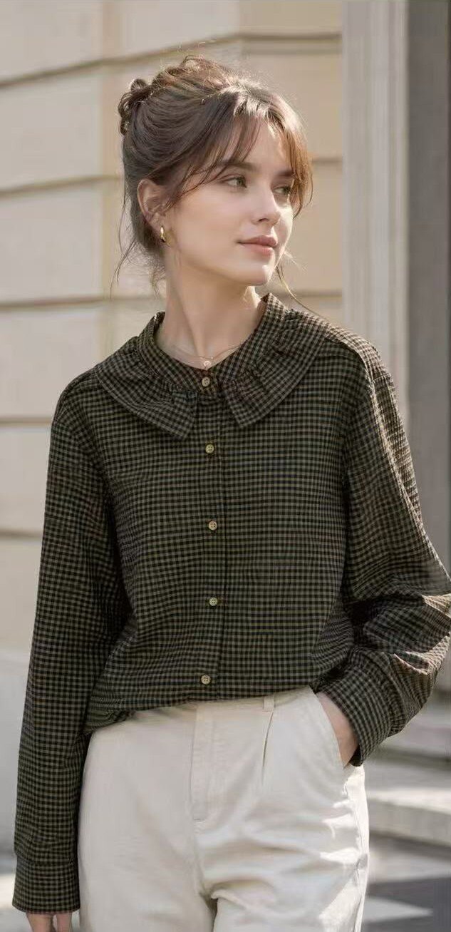 Wholesaler Revd'elle - Ruffled Collar Plaid Shirt
