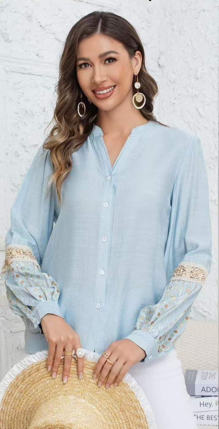 Wholesaler Revd'elle - Revd'elle - V -neck shirt with glitter on Manche