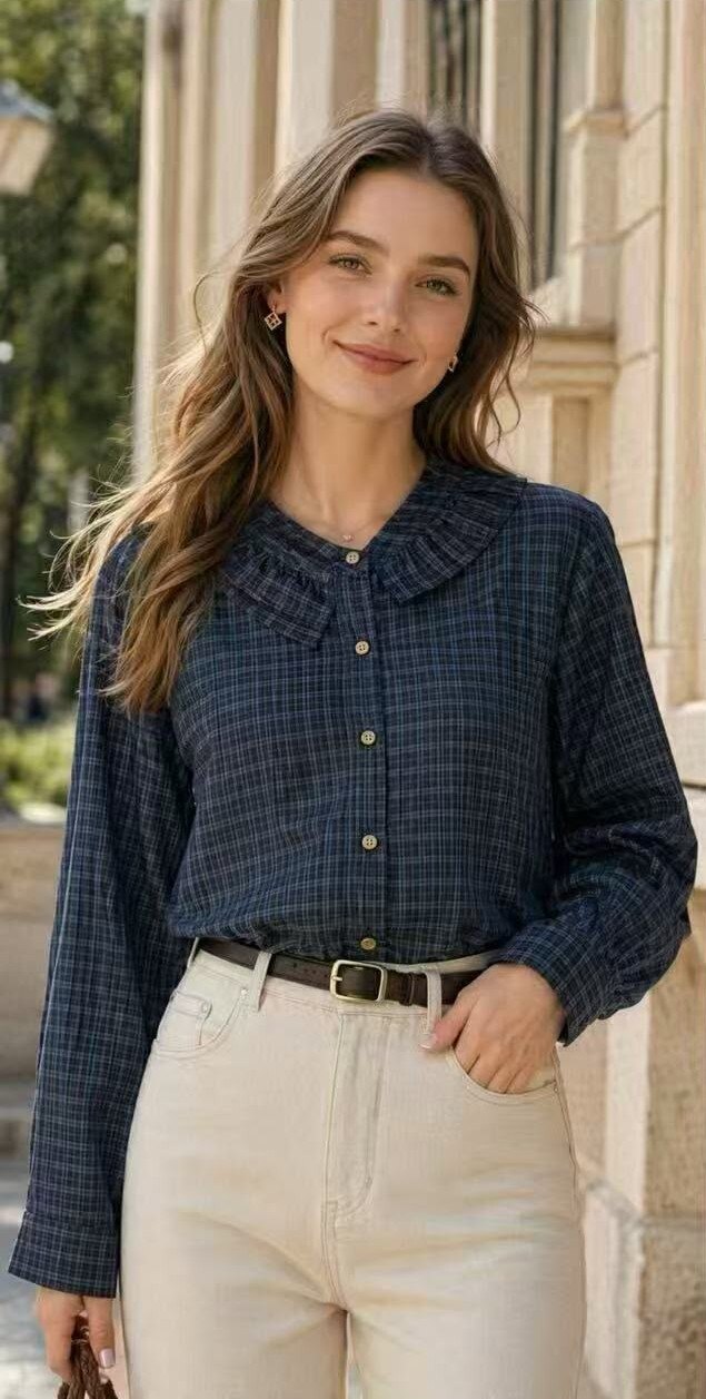 Grossista Revd'elle - Camicia a quadri con colletto arricciato