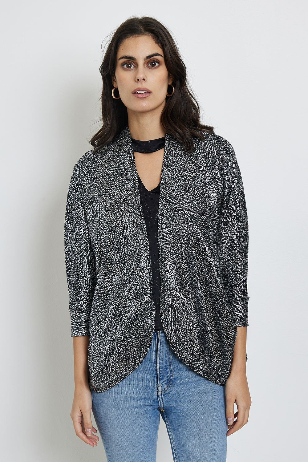Wholesaler REVD'ELLE DESTOCKAGE - Revd'elle - Party cardigan with 3/4 sleeves and sequins