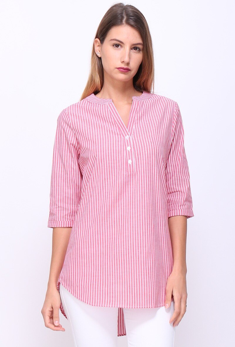 Mayorista Revd'elle - Revd'elle - Túnica de rayas con cuello de pico y botones