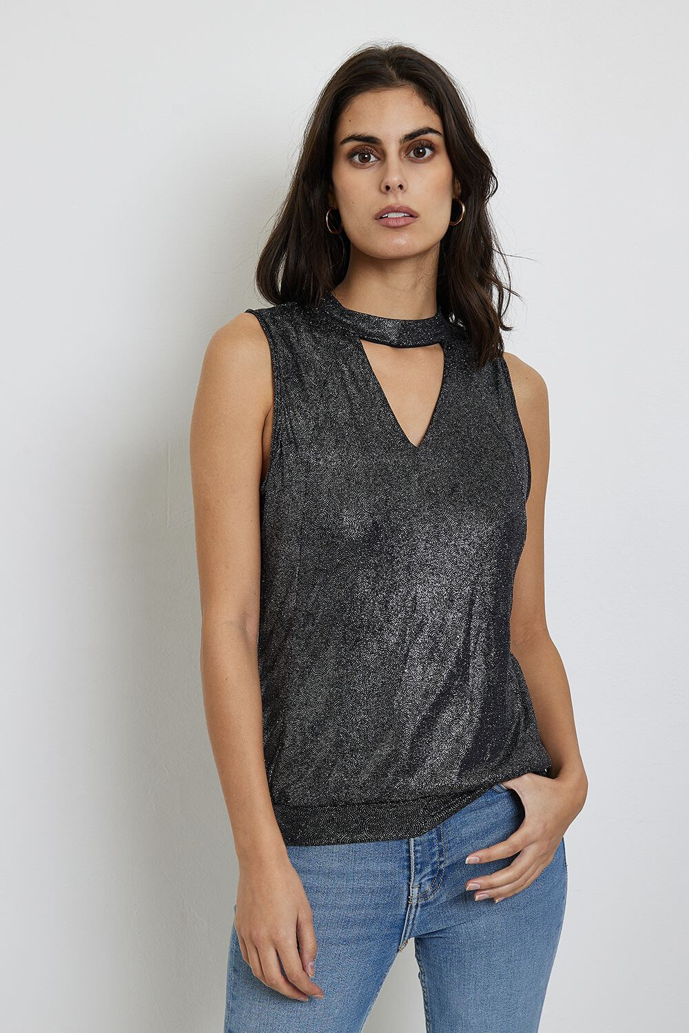 Wholesaler Revd'elle - Revd'elle - Shiny Sleeveless V-Neck Tunic for Parties