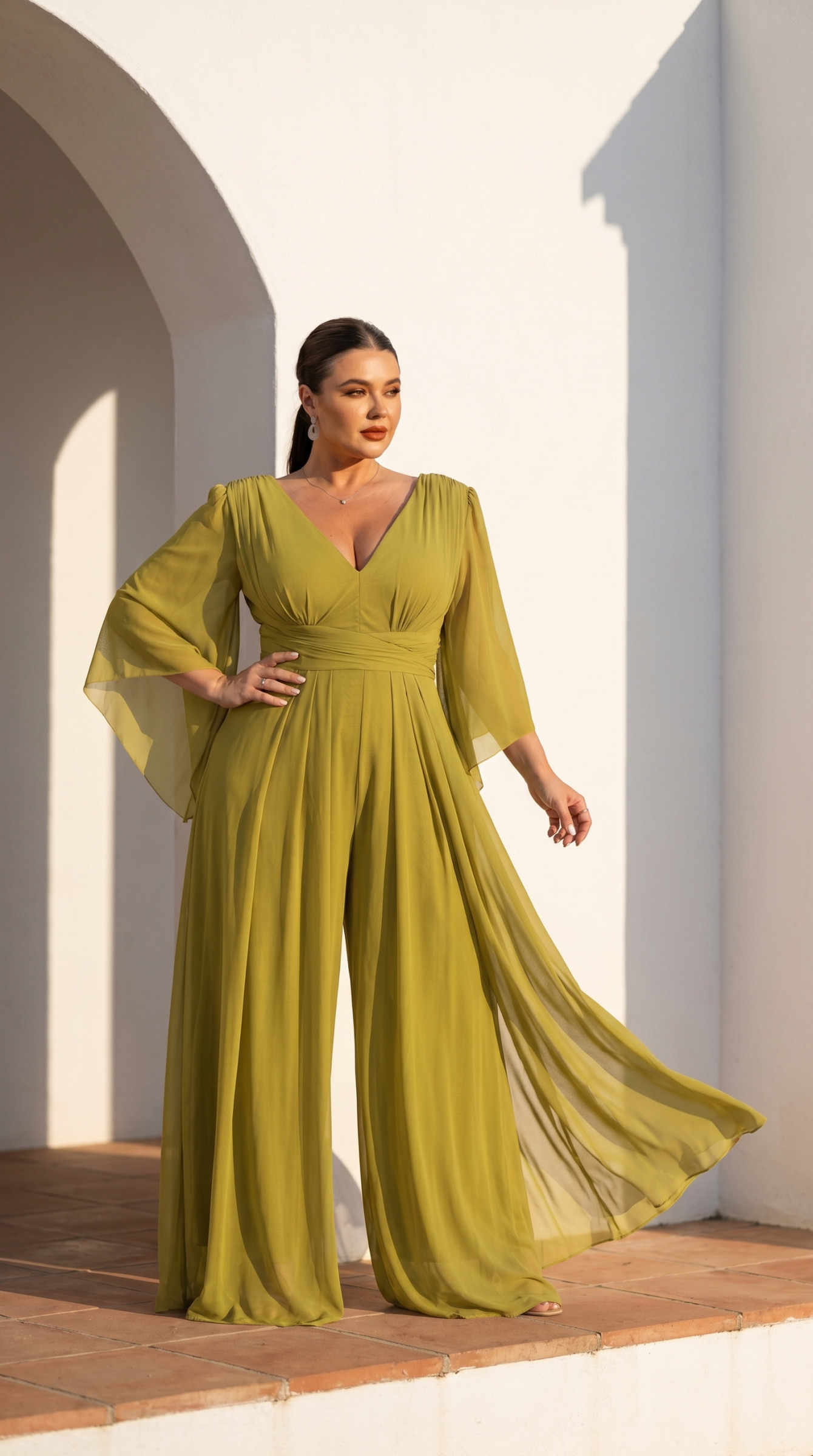 Großhändler REVEROSE by Lucas & Emma - Eleganter und trendiger Cocktail-Overall in großen Größen mit ausgestellten halben Ärmeln, ideal für Zeremonien und Abendveranstaltungen
