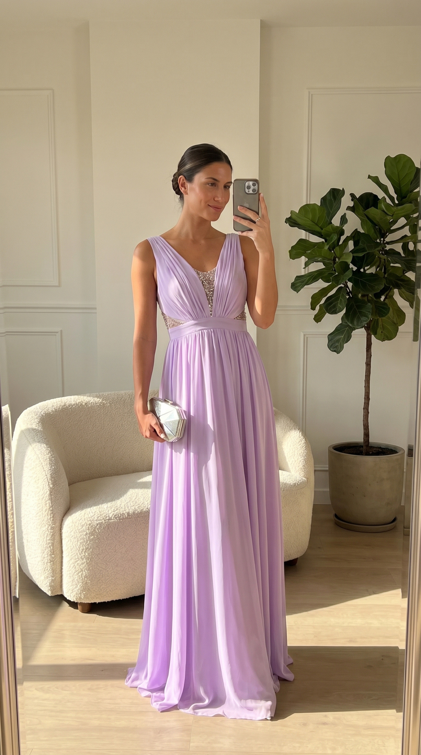 Flowy long formal dress with rhinestone details | Paris Fashion Shops