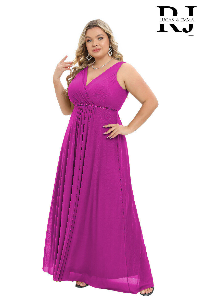 Grossiste REVEROSE by Lucas & Emma - TOGO - Robe longue élégante en mousseline col V cache-coeur cintrée | GRANDES TAILLES
