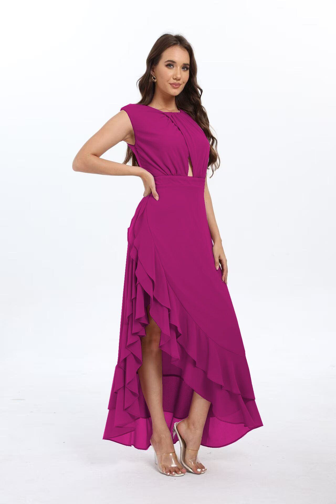 Grossiste REVEROSE by Lucas & Emma - DACCA - Robe longue d'été et de cérémonie à fente et volants, motif plissé et croisé