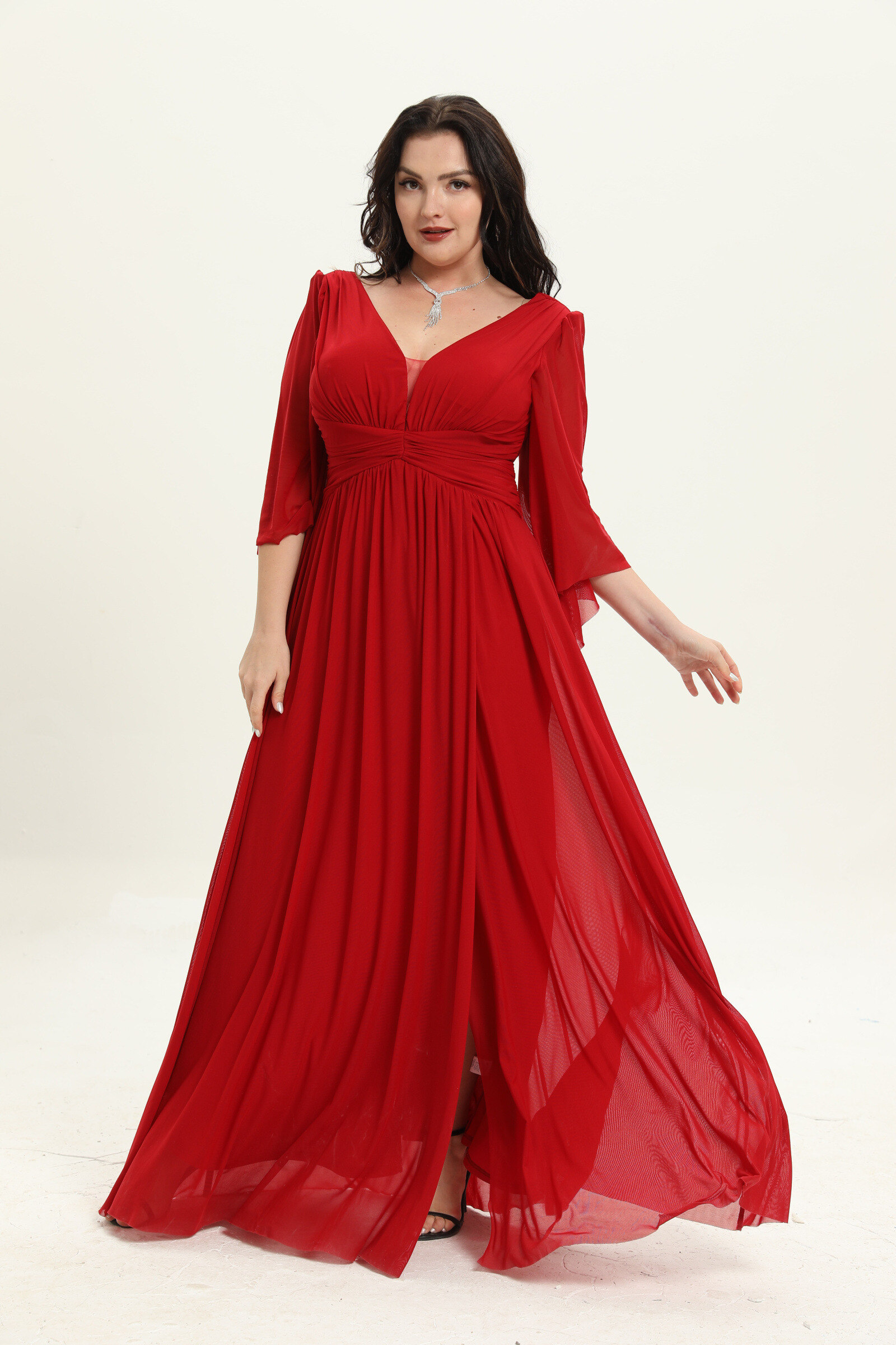 Grossiste REVEROSE by Lucas & Emma - MEDAN - Robe longue de soirée d'été fluide et ample, plissée et fente à la jupe