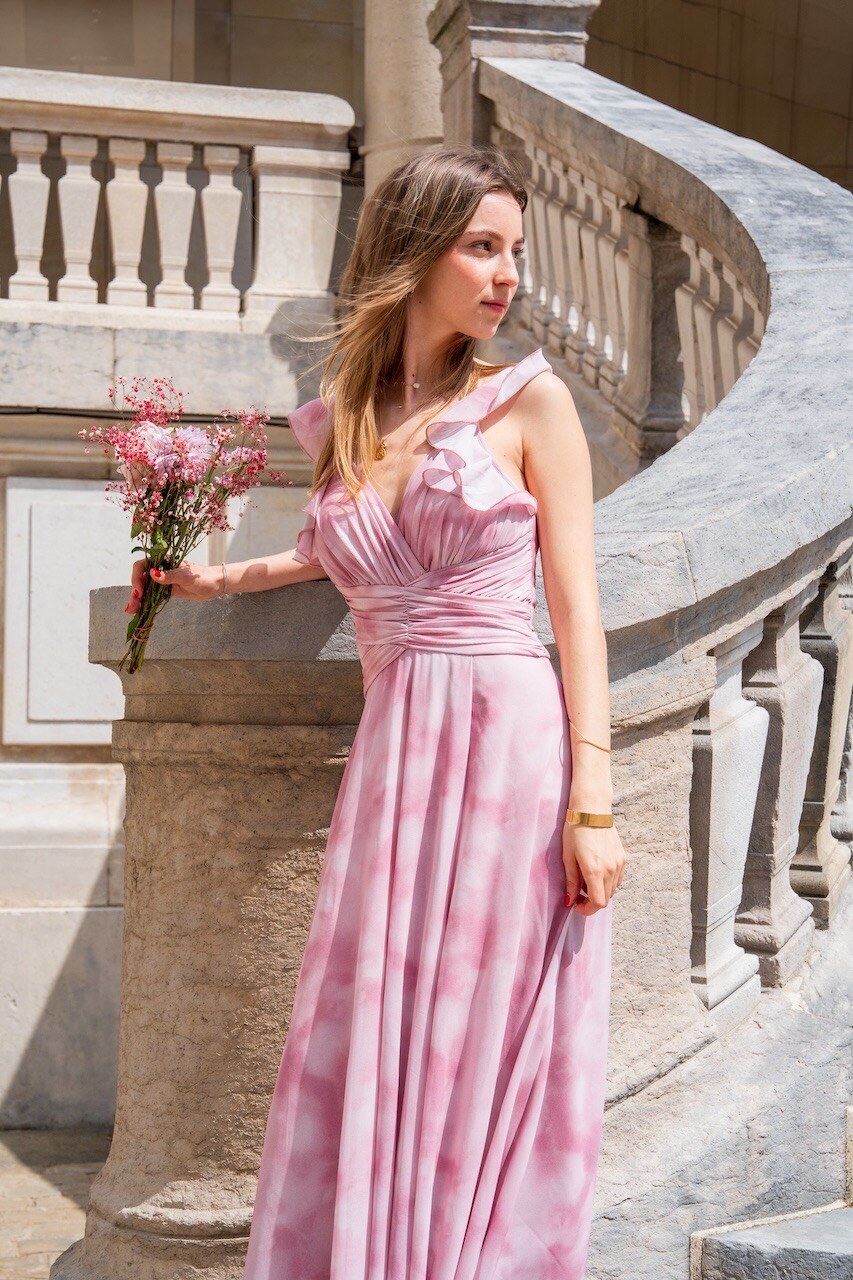 Mayorista REVEROSE by Lucas & Emma - Vestido de noche largo, estilo tie-dye, volantes elegantes