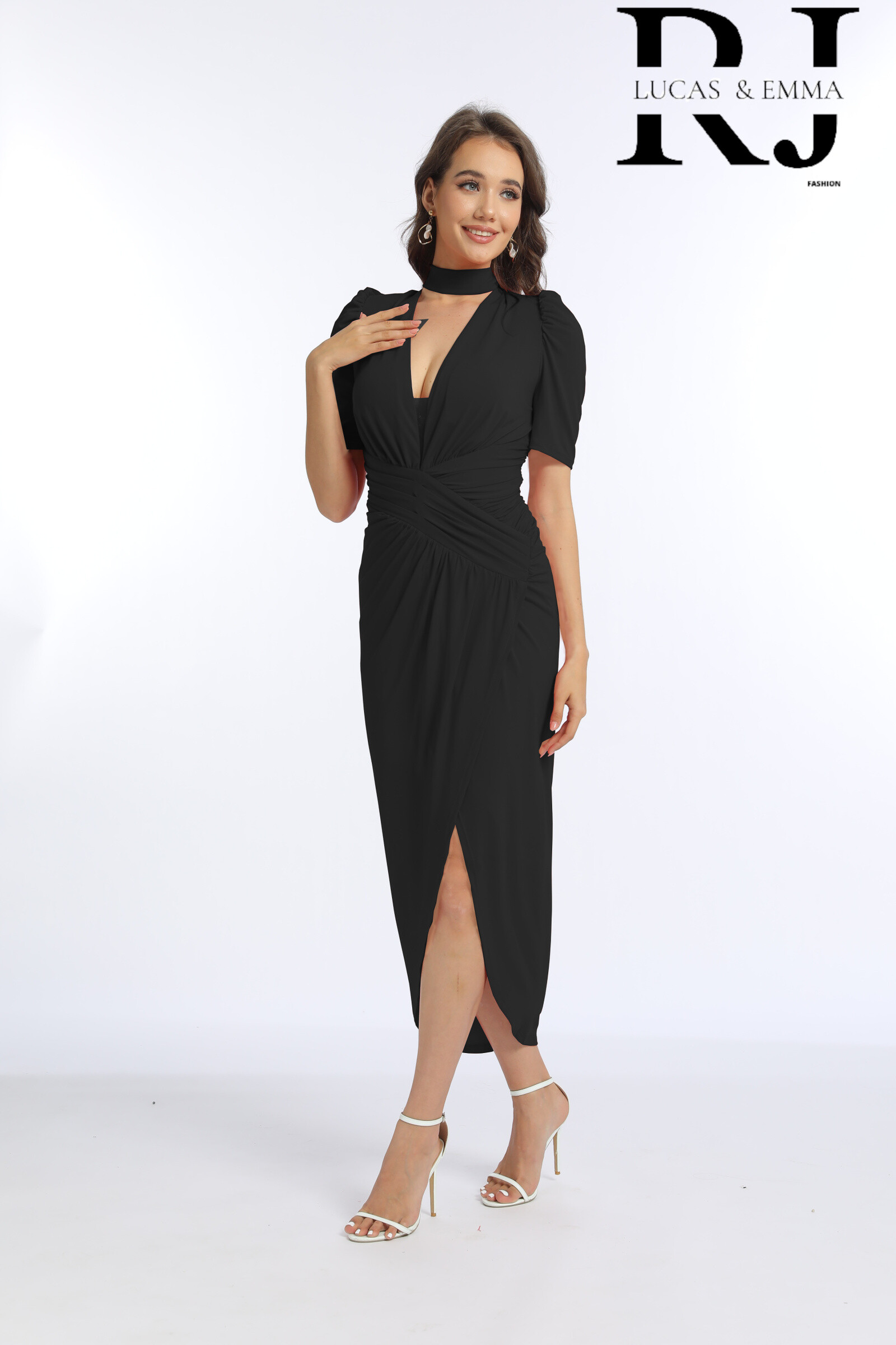 Grossiste REVEROSE by Lucas & Emma - Robe de soirée rouge élégante col choker cérémonie