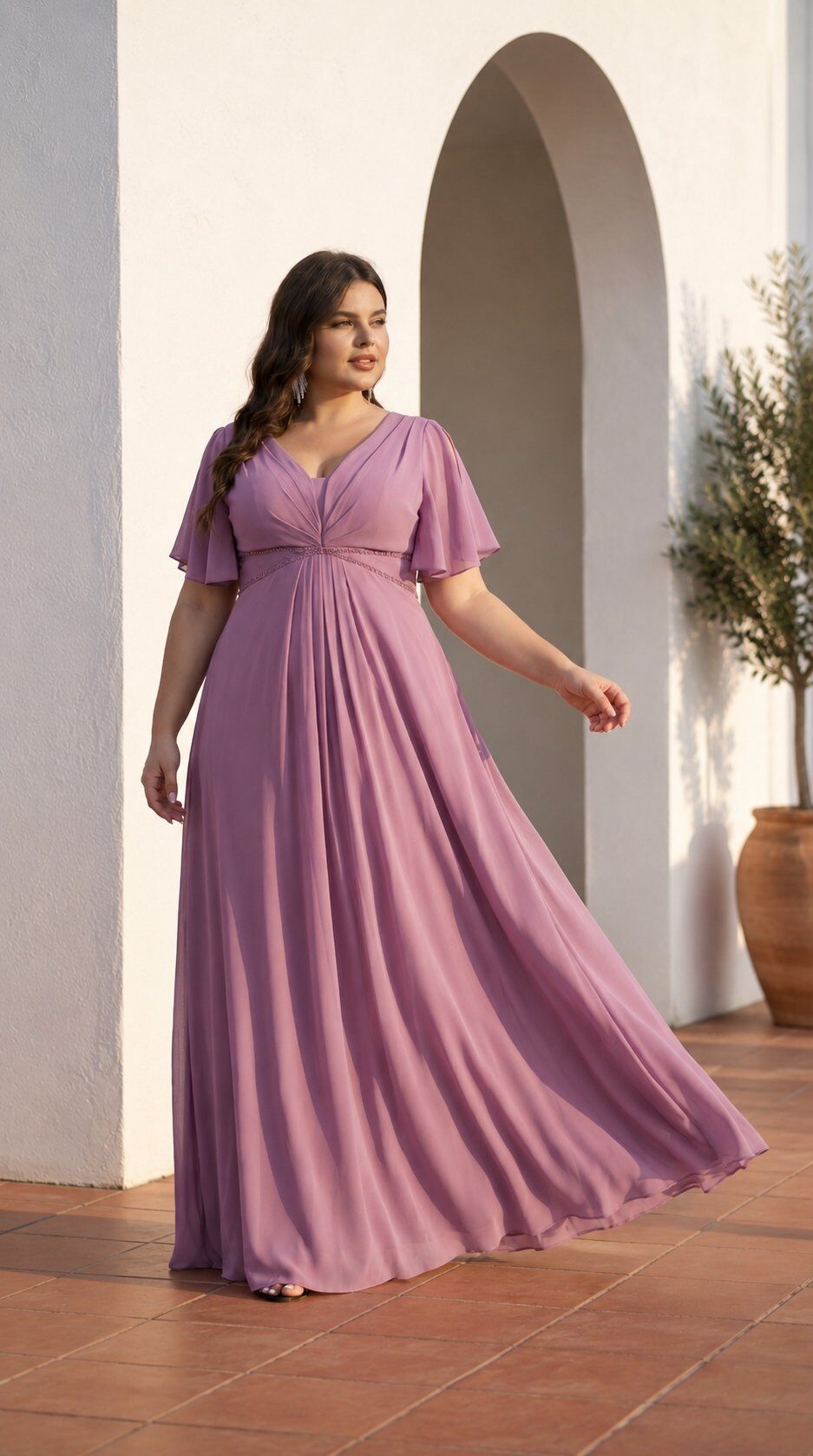 Grossiste REVEROSE by Lucas & Emma - Robe de cérémonie longue grande taille à manches fluides
