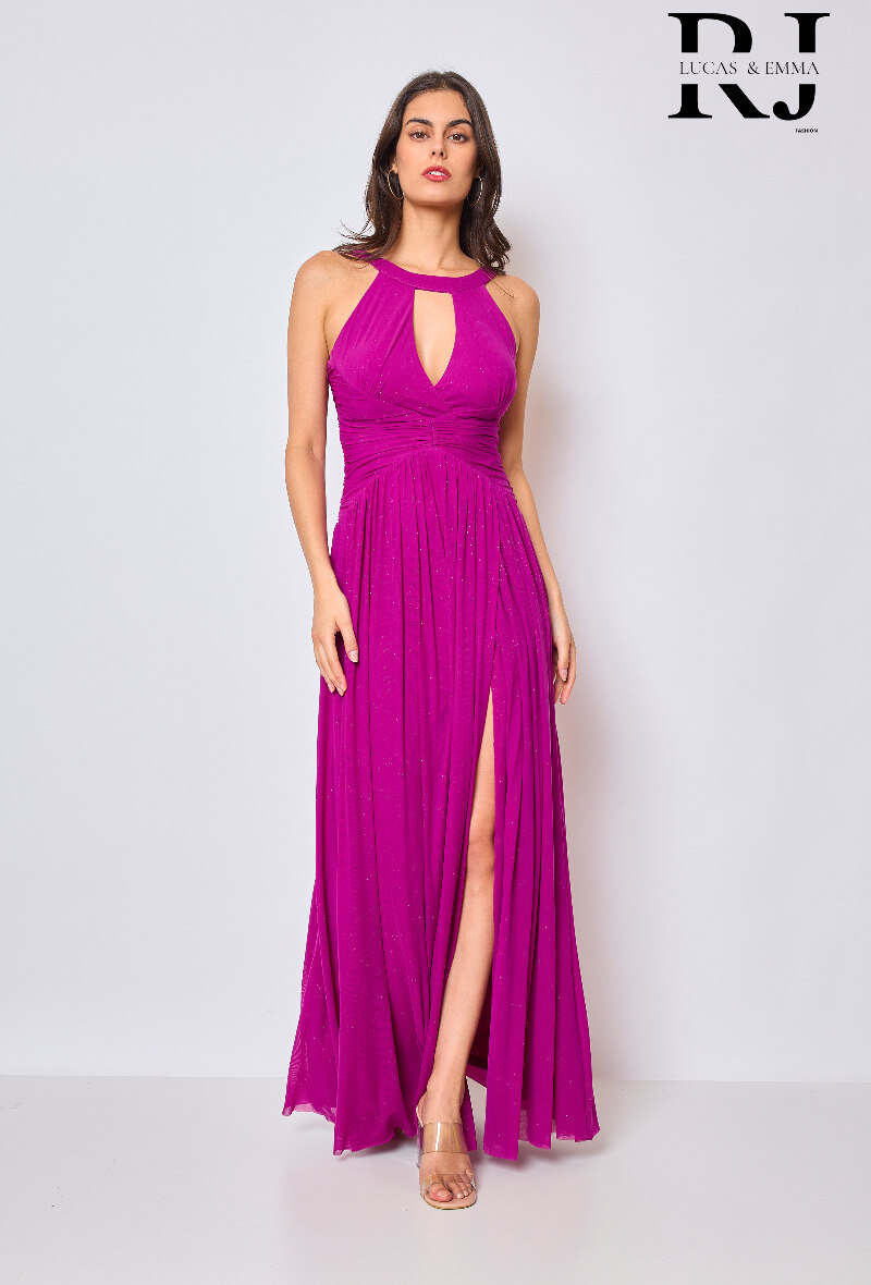 Grossiste REVEROSE by Lucas & Emma - Robe de soirée plissée, licou avec un décolleté, avec une fente discrète - Amman