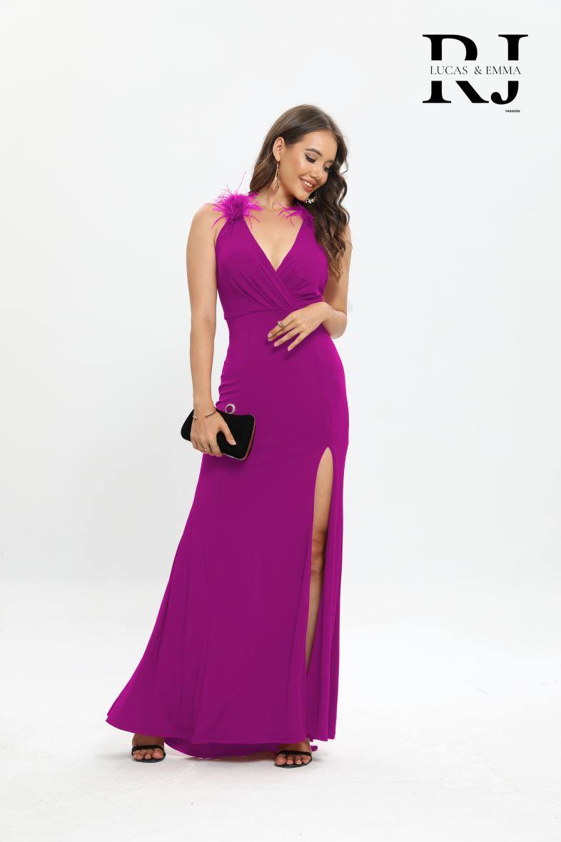 Grossiste Lucas & Emma | RJ&CO - Robe de soirée, cérémonie avec epaul plume Reykjavik