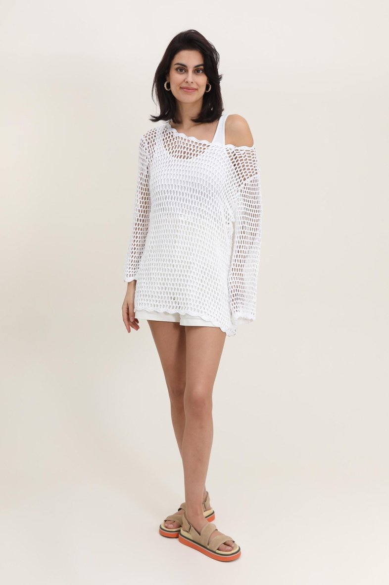 Großhändler Rosa Fashion Crochet - Perforierte Bluse