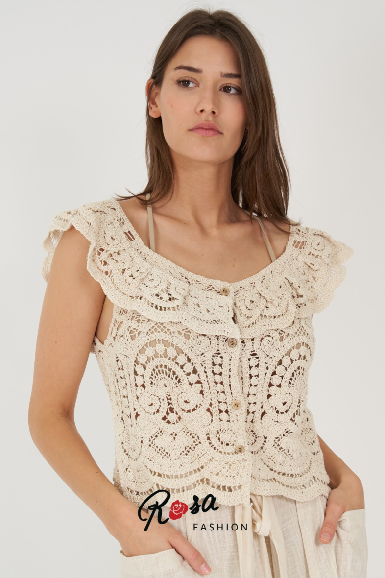 Wholesaler Rosa Fashion Crochet - Crocheted buttoned blouse