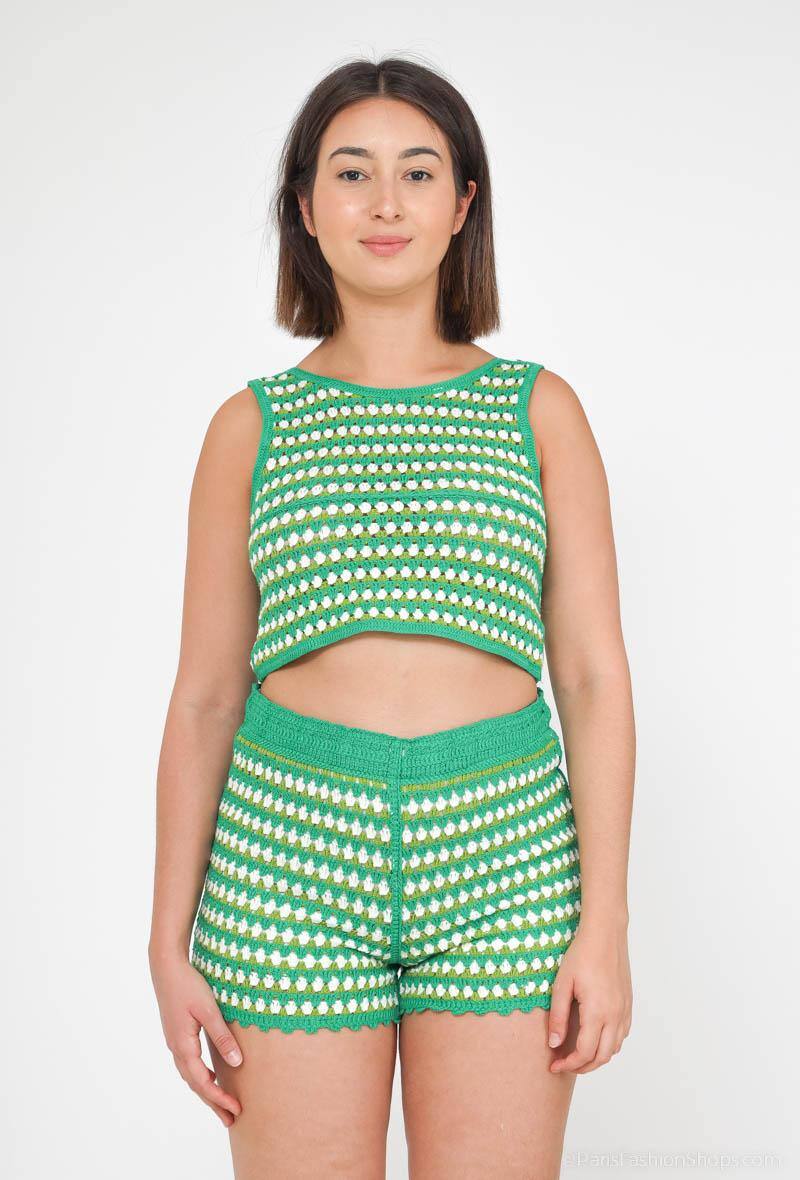Großhändler Rosa Fashion Crochet - Set aus Häkeloberteil und Shorts