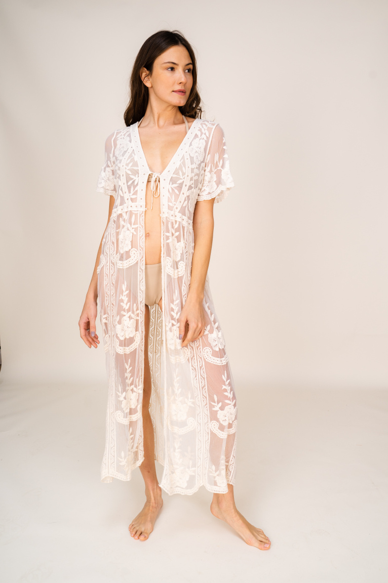 Großhändler Rosa Fashion Crochet - Bestickter Kaftan