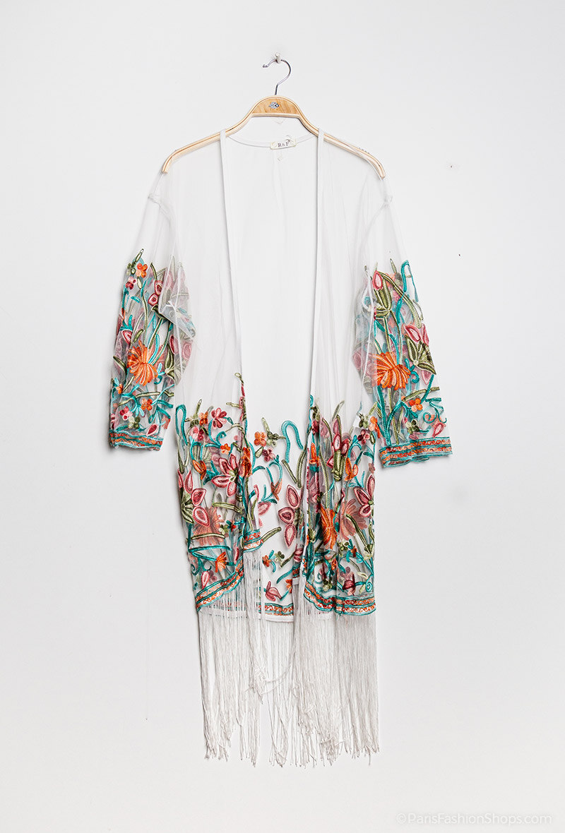 Großhändler Rosa Fashion Crochet - Tüllkaftan und bestickte Blumen