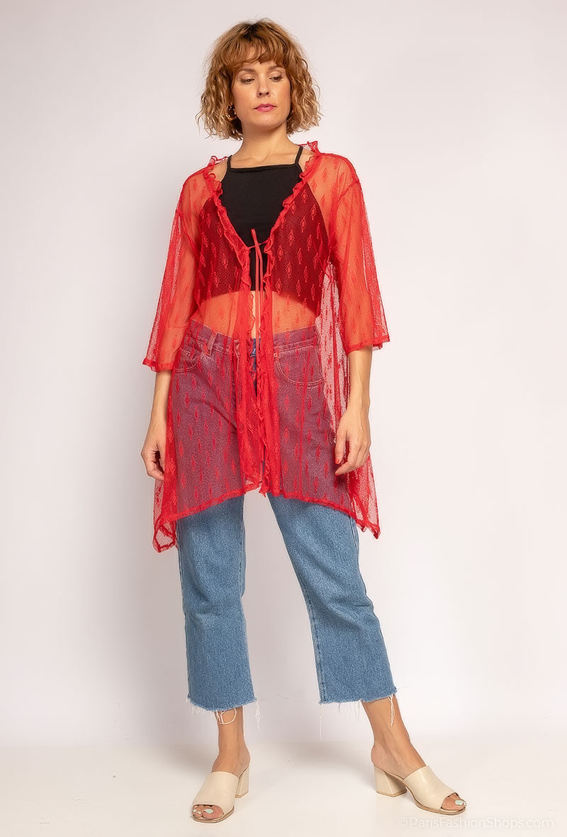 Großhändler Rosa Fashion Crochet - Transparente Spitzenweste