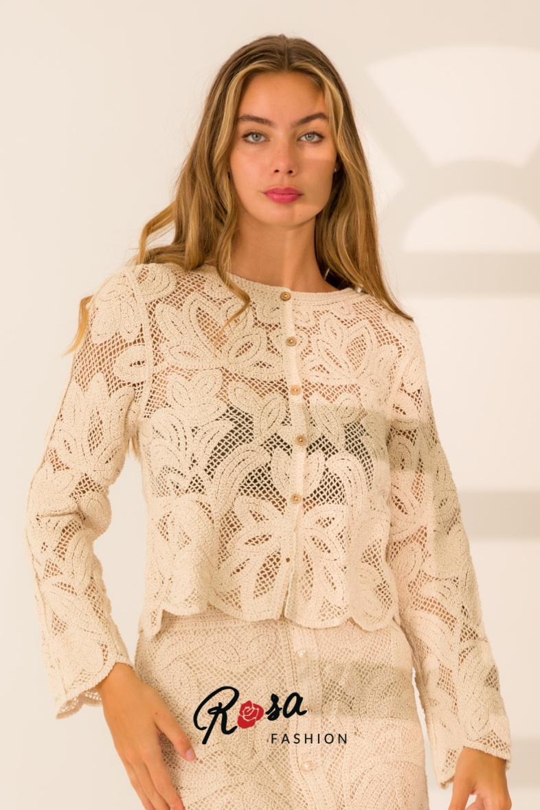 Großhändler Rosa Fashion Crochet - Schlichter Häkel-Cardigan