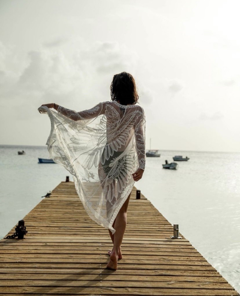 Großhändler Rosa Fashion Crochet - Böhmischer Spitzenkaftan