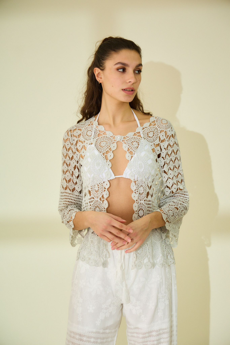 Großhändler Rosa Fashion Crochet - Pailletten-Häkelweste