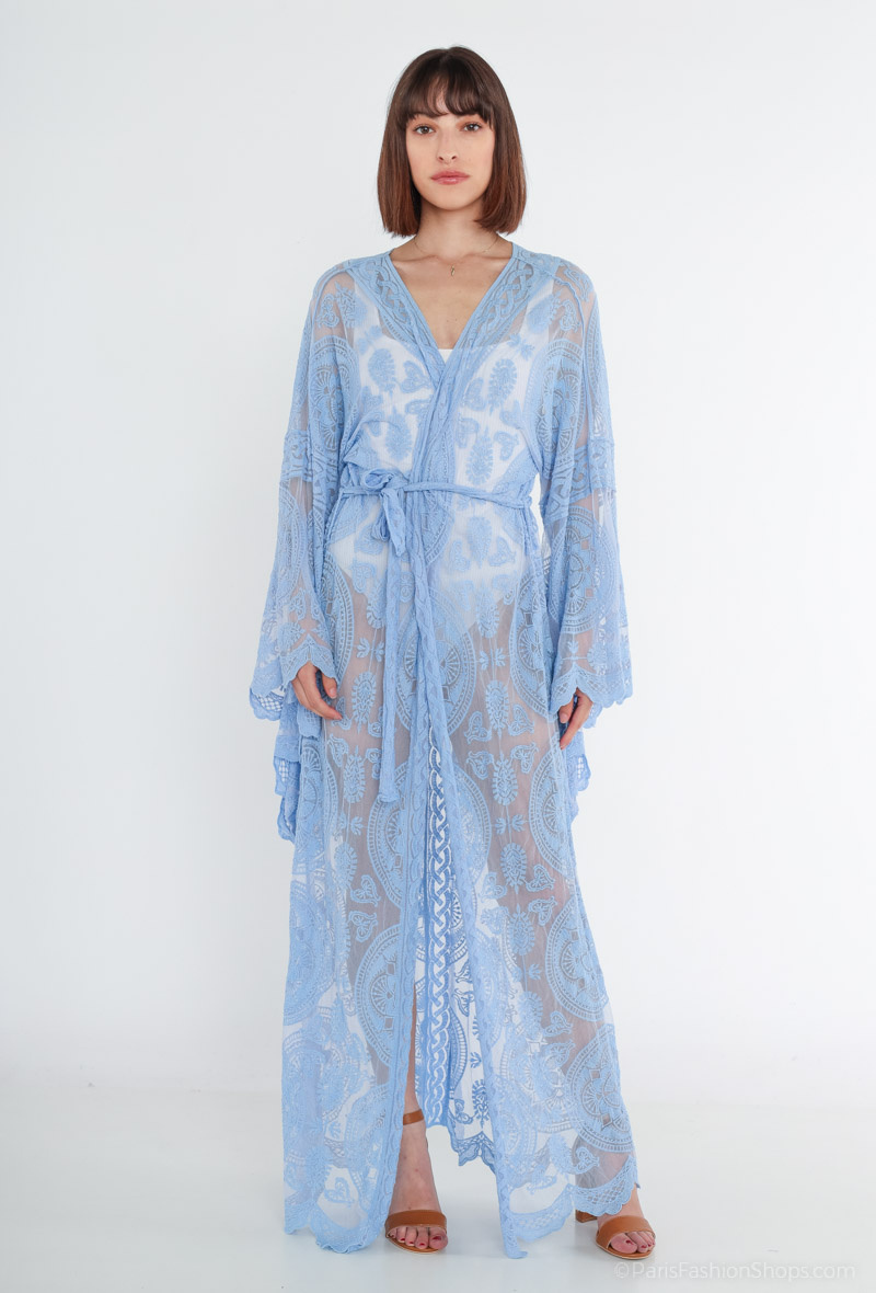 Großhändler Rosa Fashion Crochet - Einfarbiger Spitzenkimono