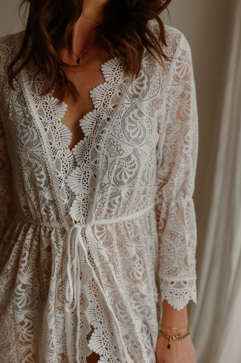 Großhändler Rosa Fashion Crochet - Spitzenkaftan