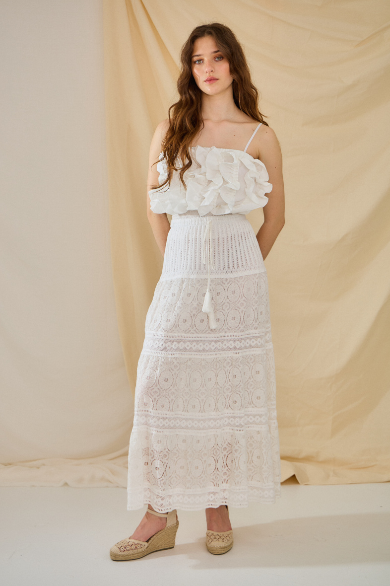 Großhändler Rosa Fashion Crochet - Langer, transparenter Spitzenrock