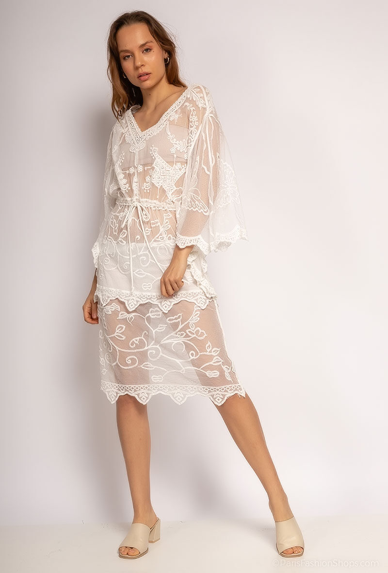 Großhändler Rosa Fashion Crochet - Transparentes Strandkleid