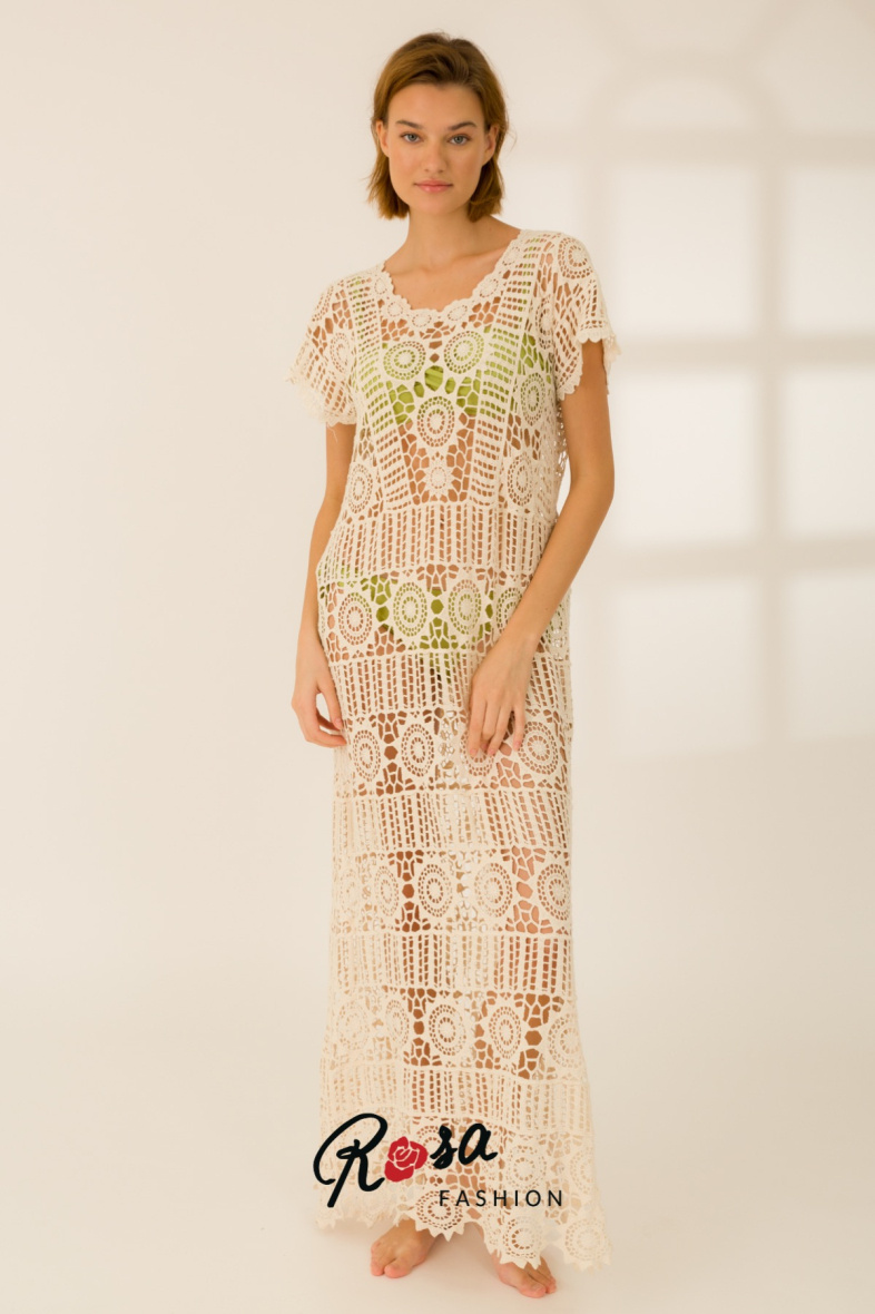 Großhändler Rosa Fashion Crochet - Langes Häkelkleid